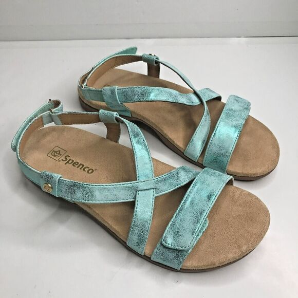 Spenco Shoes - Spenco Strappy Slingback Sandal Womens 9 Blue Metallic Adjustable Comfort Arch